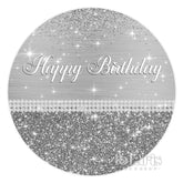 Lofaris Silver Grey Glitter Circle Happy Birthday Backdrop